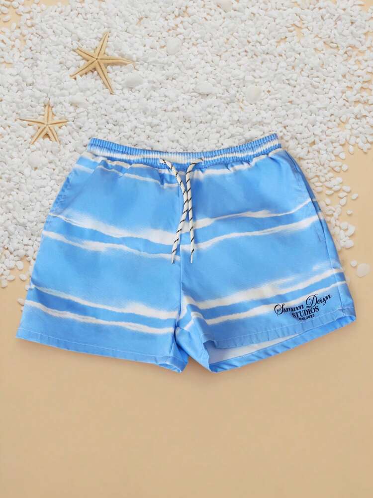 Boys Tie Dye Swim Shorts With Elastic Waistband And Drawstring Summer Beach Pool Vacation Swimwear Tween Kids Tropical Holiday Swimming Trunks