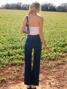 Sydney Algeri 休闲高腰直筒洗水牛仔裤 - 深色水洗藍 - 查看 2