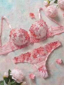 Set de 2 piezas de ropa interior femenina con sujetador con aros color rosa romántico - Rosa vieja - Ver 5