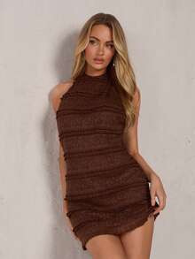 SHEIN Glamour 优雅休闲蕾丝连衣裙和半身裙 - 咖啡 - 查看 3