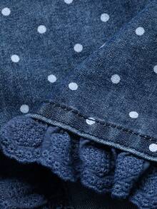 DAZY 年轻女孩时尚独特荷叶边袖波点牛仔连衣裙 - 藍色 - 查看 9