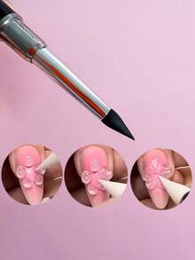 1支美甲硅胶笔，亚克力3D花朵雕刻点钻模具工具，切片勺，凝胶雕塑双头美甲DIY礼物，送给她的情人节礼物 - 彩色 - 查看 2