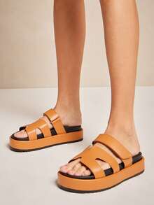 SHUZIA Dép xỏ ngón đế xuồng đế PU màu rám nắng sang trọng, thiết kế móc và vòng dành cho nữ bán chạy nhất mọi thời đại – Luke & Comfortable Essential - màu nâu - Xem 3