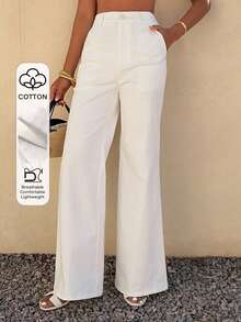 DAZY Women's Casual Solid White Flare Pants, Spring/Summer - White - View 1