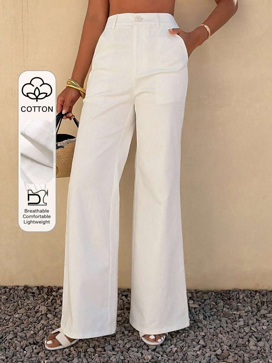 DAZY Women's Casual Solid White Flare Pants, Spring/Summer - White - View 1