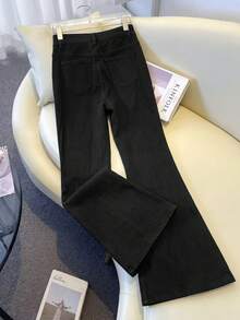 GlowEve Women's Casual Washed Denim Flare Pants - Black - View 2