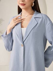 Veilorie Women's Solid Color Lapel NeckLong Sleeve Single-Breasted Jacket And Pants Casual Suit Set - Blue - View 7