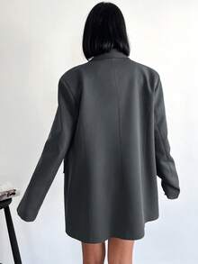 SHEIN Cottnline Women's Solid Color Notched Collar Double Breasted Long Sleeve Blazer For Autumn - Dark Grey - View 2