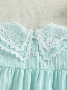 SHEIN Đầm hè màu xanh nhạt pha lục lam tay phồng viền ren cho bé gái, kiểu dáng ngọt ngào và dễ thương, thanh lịch và tươi tắn, thích hợp cho tiệc sinh nhật, mặc hàng ngày và đi nghỉ mát. - màu xanh lá - Xem 7