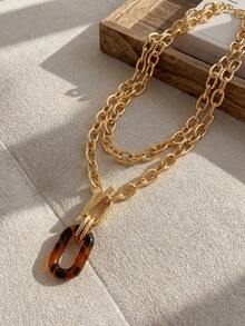 Resyla 1 件优雅金属金链创意厚实多层项链，适合派对和日常佩戴 - 金黃色 - 查看 5