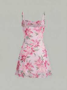 SHEIN Girlism 少女碎花网纱吊带优雅连衣裙 - 粉色 - 查看 2