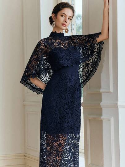  Anewsta Summer Holiday Party Elegant Water-Soluble Lace Mermaid Hem Shawl Poncho Style Graceful Dress For Women