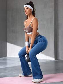 Flexra Women's Casual Washed Slim Fit Flare Jeans - Blue - View 5