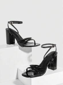 CUCCOO SZL Women's Square Toe Rhinestone Ankle Strap Sandals For Christmas - Black - View 2