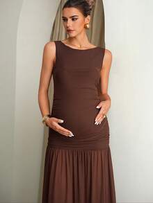 MaterniChic Maternity Clothes Maternity  Dress Summer Pregnant Clothes Brown Maternity Dress Highly Elastic Elegant - Brown - View 4