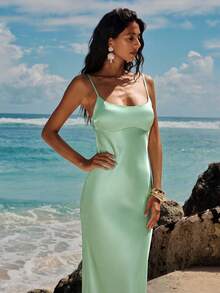 Opulessa 女士纯色梭织修身连衣裙 - 薄荷綠 - 查看 6