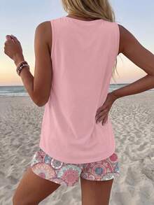 Sylviya 复古休闲简约粉色与复古撞色几何两件套 - 彩色 - 查看 2