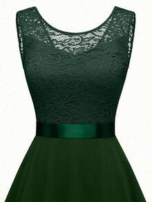 Olithes Women's Sleeveless Pink Lace Dress, Summer - Dark Green - View 5