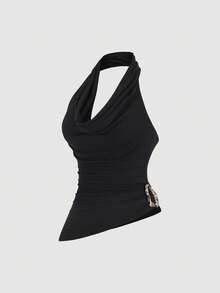 Olithes MOD Women's Solid Color Draped Neck Versatile Fashion Tank Top,1 Top 3Ways - Black - View 6