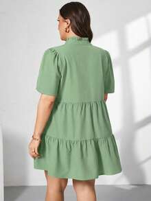 SHEIN Essnce 大码女装春夏时尚休闲宽松舒适基础款日常修身短袖V领黑色短裙，女士夏季穿搭，优雅连衣裙，女士太阳裙，复古风格女装，女士教堂着装，办公室着装，职业装，女士早午餐穿搭，孕妇装/迎婴派对装 - 薄荷綠 - 查看 2