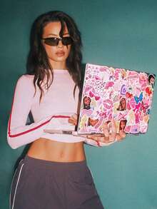 Athîral 女士休闲运动粉色和红色立领长袖短款上衣 - 粉色 - 查看 2