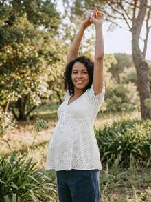 Boho Mama Summer Maternity White Textured A-Line/X-Shaped Cute And Sweet Top - White - View 2