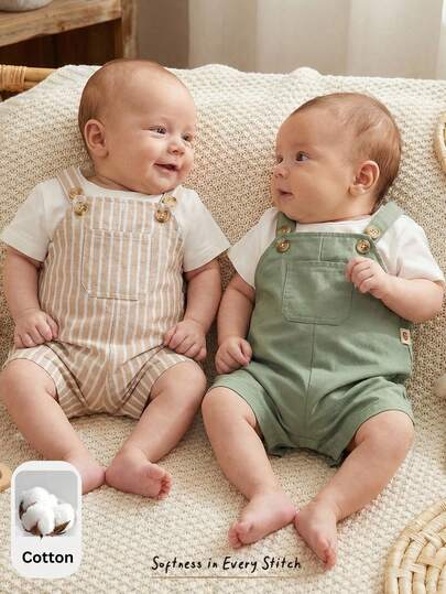 Cozy Pixies 2pcs/Set Newborn Baby Casual Versatile Daily Wear Bib Overalls & Shorts