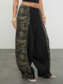 COUREZ Low Rise Baggy Balloon Spliced Camo Trousers /Y2K Spring Clothes For Women Camo Print Spring Break Outfits Going Out Outfits Festival Outfits Summer Outfits - Multicolor - View 2