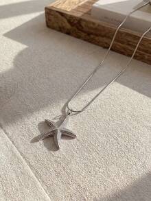 Resyla 1pc Stainless Steel Sea Star Shaped Necklace For Summer - Silver - View 4