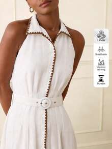 Lilora Vestido largo con cuello de camisa elegante para mujer - Blanco - Ver 2