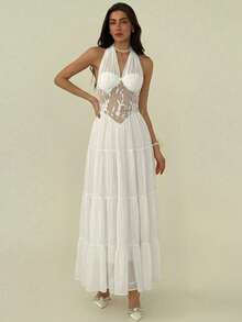 Aloruh 女士新款优雅刺绣连衣裙/浪漫婚礼季长裙/伞裙/轻盈婚纱/下午茶派对装/闺蜜聚会度假装/生日礼服 - 白色 - 查看 10