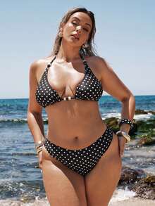 SHEIN BAE Bộ bikini cỡ lớn in chấm bi, thích hợp cho kỳ nghỉ và đi biển. - Nhiều màu - Xem 3