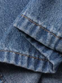 DAZY Bộ jumpsuit denim ống rộng có túi giả, kiểu dáng thường ngày dành cho nữ, thích hợp cho mùa xuân/hè, váy dự tiệc cưới. - Rửa trung bình - Xem 8