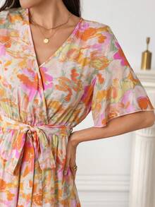 Miaspire 女士优雅印花中长连衣裙，夏季 - 彩色 - 查看 3