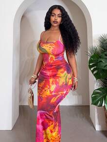 Slaydiva فستان ماكسي أنيق بحمالات رفيعة مناسب للربيع/الصيف، للعطلات والأنشطة اليومية والشاطئ وحفلات الشواء والاستحمام الشمسي والمنتجعات الفندقية والرحلات البحرية والخروجات اليومية والرحلات والعطلات الرومانسية والملونة والأنيقة وموسم الزفاف والطراز البوهيمي، مع شق في الظهر وطباعة أنماط ملونة، من قماش مطاطي، مقاسات كبيرة للسيدات - متعدد الألوان - مشاهدة 6