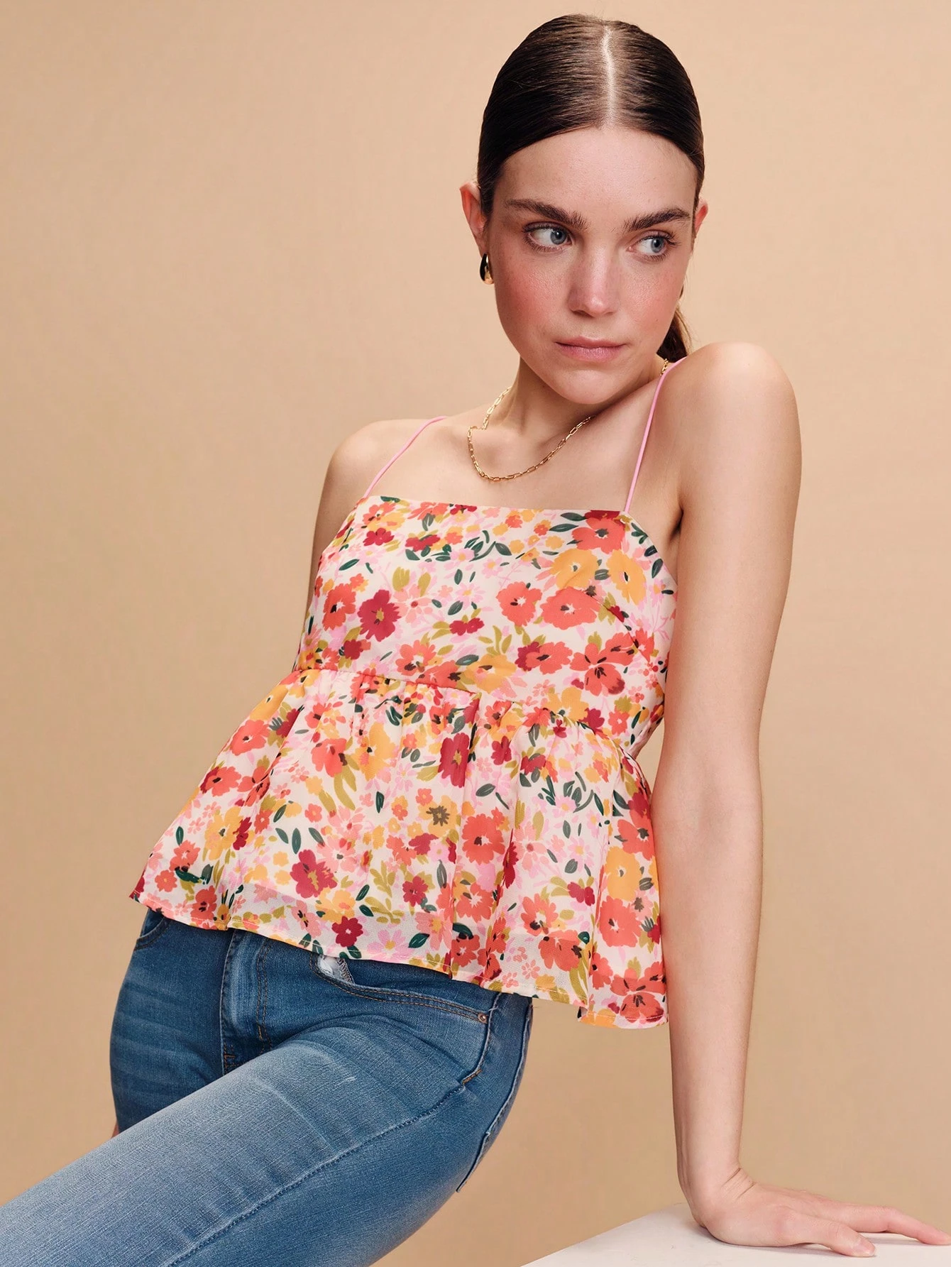 Floral Print Smock Cami Top With Tie Back Detail Spring Summer Resort