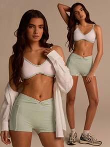 Fluxe Women's Casual Sports Twist Waist Fitted Shorts,Summer Green Sportswear For Spring Break,Beach,Party,Graduation,,Joggers&Sports Shorts - Green - View 9