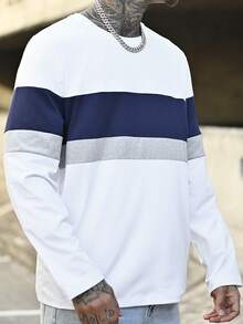 Devon Thys 休闲撞色条纹印花长袖T恤，秋季，适合秋季 - 藍白色 - 查看 3