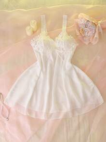 Sexy Lace Chiffon Slip Dress For Women - White - View 6