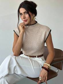 Firerie Áo vest len không tay cổ cao, dáng rộng, thanh lịch, đa năng dành cho nữ, thêu họa tiết hình vỏ sò, thích hợp cho các buổi hẹn hò, sự kiện sang trọng, đám cưới, sinh nhật, tiệc tùng, đi biển, lễ hội hóa trang, lễ hội âm nhạc. - trắng - Xem 3