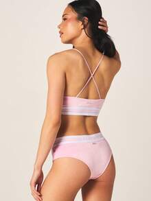 Missguided x Playboy Women's Velour Bralette And Hipster Panty Set With Contrast Elastic Tape And Cross Back Straps - Pink - View 3