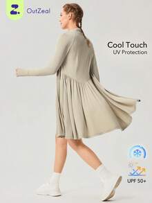 OutZeal Women Sun-Proof Jacket Gym Workout Cooling Stretch Long Length Zip Up Outdoor Tops - Apricot - View 1