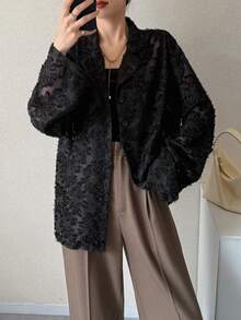 FRIFUL Women's Casual Commuting Solid Color Cutout Blazer Western Outfits For Women - Black - View 2
