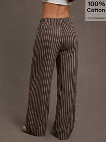 Siren Gaze Women's Casual Commuting Striped Loose Pants - Brown - View 3