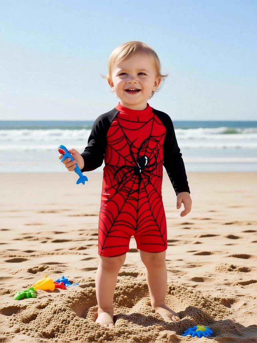 Baby Boys Printed Long Sleeve Zipper One-Piece Swimsuit, Summer Beach Holiday Baby Boy Clothes Halloween Toddler Long Sleeve Swimsuit Toddler Boy Swimming Suit Toddler Boy Rashguard Baby Boy Rash Guard Toddler Boy Swim Wear Toddler Swimsuit Toddler Boy Rash Guard Toddler Rashguard Swimsuit Baby Boy Swim Rashguards Toddler Boy Swim Suit Long Sleeve - Multicolor - View 1