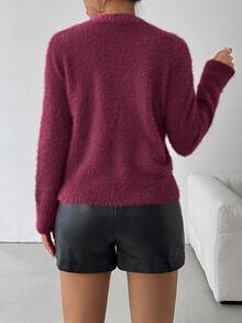 SHEIN Clasi 女士优雅串珠圆领毛衣，秋冬新年服装 - Bold Plum - 查看 2