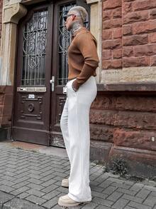 Artur Kramer HUODA 男士宽松薄款长袖条纹针织 Polo 衫，简约时尚，适合日常通勤、春秋季穿着。 - 咖啡棕 - 查看 6