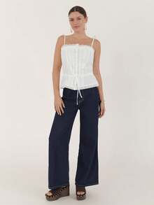 CielaLinda Áo hai dây ren nữ, áo hai dây buộc eo, áo tank top ren trắng. - trắng - Xem 6