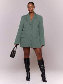 MUSERA Blazer de talla grande curva, para trabajo, salir, favorecedora, otoño, invierno, fiesta de Navidad, oficina, uso diario - Azul menta - Ver 5