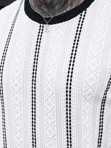 Manfinity Homme 男士条纹撞色蕾丝圆领休闲短袖T恤 - 彩色 - 查看 4